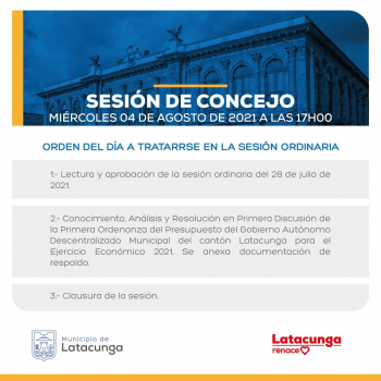 Orden del día para la Sesión de Concejo del 04 de agosto de 2021